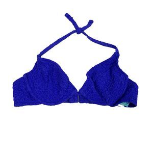 VINTAGE 90s Daffy Waterwear Blue Purple Bikini Swimsuit Top Women's Size 9/10